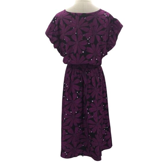 BLOOMCHIC 22-24 3X Plus Purple Floral Shirred Elastic Waist Knee Dress NWT B43 - Picture 4 of 11